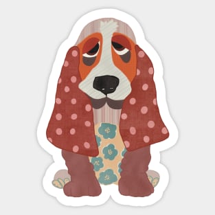 Hamish the Appliqué Patchwork Basset Hound Puppy with florals and polka dots Sticker